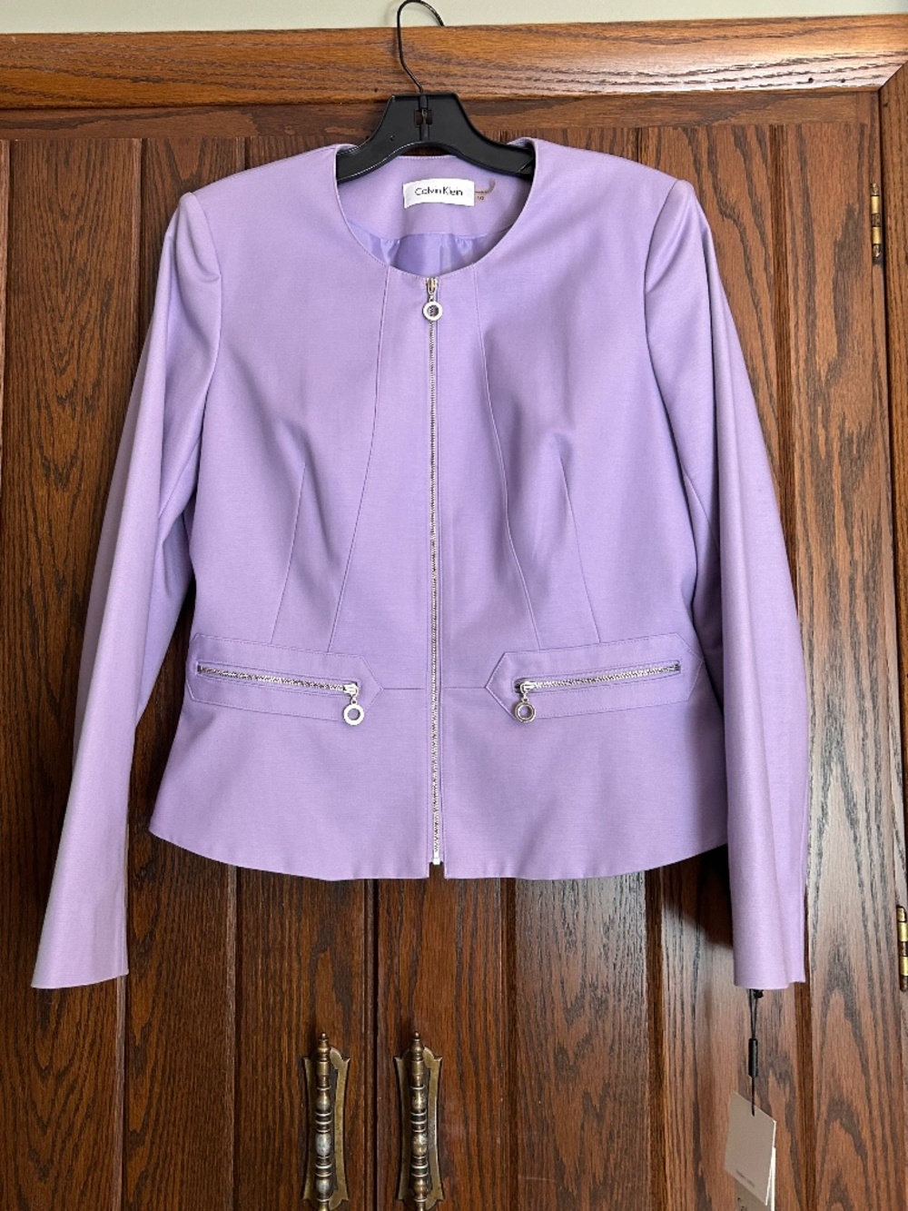 Calvin Klein Peplum Modern Cotton Blazer, Iris Color, Size 10